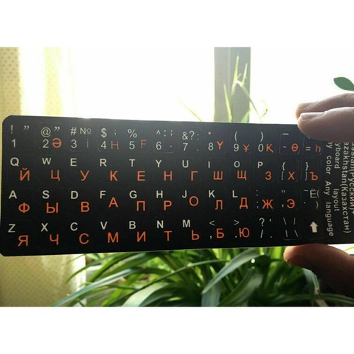 Russian Standard Keyboard Layout Sticker Orange Letters on Black Replacement C - Picture 4 of 8
