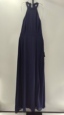 Lulus Women Confidently Charismatic Navy Blue Backless Halter Maxi Dress M