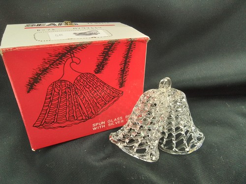 SEARS REHBOCK GESPONNENE GLASKUNST IRISIERENDE DOPPELGLOCKE WEIHNACHTSSCHMUCK VINTAGE BOX - Bild 15 von 15