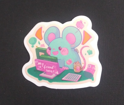 My Friend Here Mouse On Computer Sticker 1.75'' x 1.78'' (A)