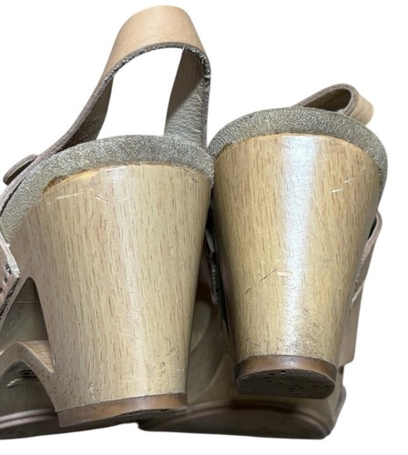 Dansko Tasha Sandals Womens Size 11 EUR 42 Beige Leather Wood Cut-Out Heels - Picture 4 of 9