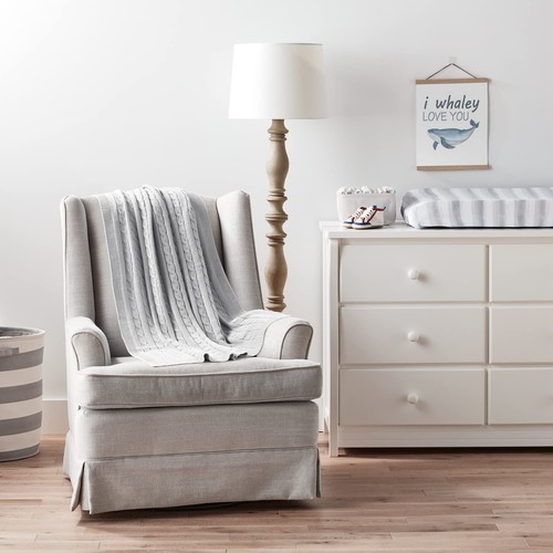 Cable Soft Knitted Baby/Blanket, 40" x 30", Light Gray