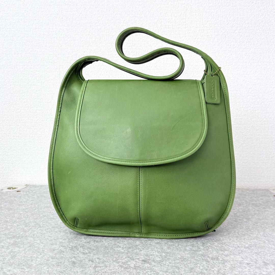バッグ Vintage Coach shoulder bag leather green Vintage Rare Coach Large Green Leather Crossbody Shoulder