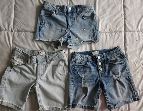 LOTE de 3 Pantalones Cortos Denim Niñas Talla 10 Azul SO Medio Lavado Ligero Modernos Usados en Excelente Condición - Imagen 2 de 14