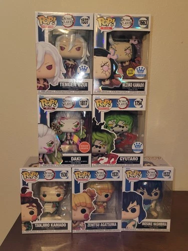 Funko Pop! Demon Slayer Lot 7 Daki,Gyutaro,Tengen,Tanjiro,Zenitsu,Inosuke,Nezuko