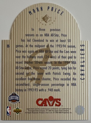 Mark Price 1993-94 Upper Deck SE Special Edition East All Star Die Cut #E5 ESE - Bild 2 von 2