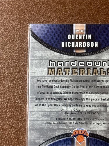 2005-06 Upper Deck Hardcourt- Hardwood Materials Quentin Richardson #HM-QR (MEM) - Picture 8 of 10