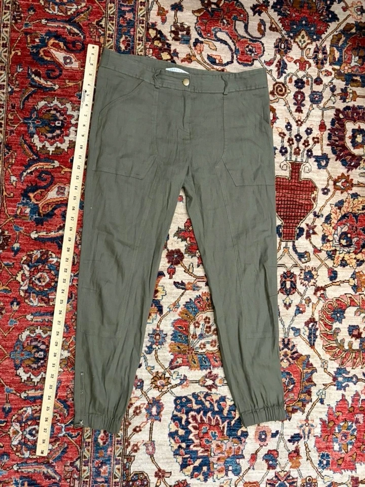 Pantalones de chándal Veronica barba caladio lino cargo verde militar cremallera dobladillo talla 8 Foto 2 de 4