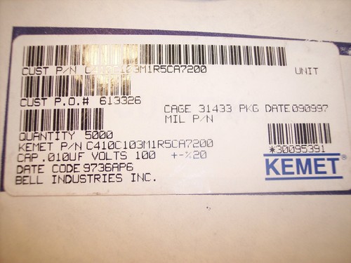 QTY (100)  .01uf 100V 20% X7R AXIAL CERAMIC MLCC CAPACITORS C410C103M1R5CA KEMET - Picture 2 of 3