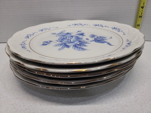 Gibson Housewares Blue Rose 10" Dinner Embossed Plates Set of 5 Vintage - Picture 14 of 14