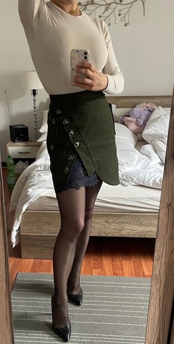 Self-Portrait Rock Gr. 32 XS XXS grün khaki High Waist Minirock mit Spitze - Bild 9 von 15