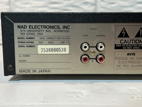 NAD 5240 CD CD Player Made in Japan,. PARTS OR REPAIR no remote - Picture 7 of 8