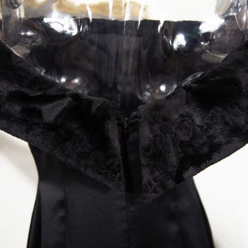 Vintage 1980s Black Satin Maxi Gown Dress Fur Trim Glam Sleeveless Size S UK 8 - Picture 6 of 8