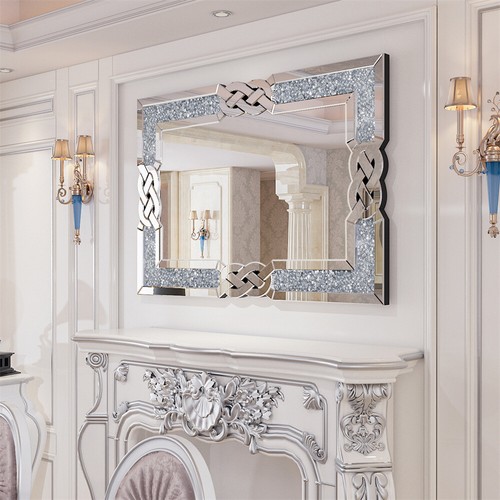 Large Crystal Crush Diamond Mirror Rectangular Silver Mirrors for Wall Decor US - Picture 3 of 12