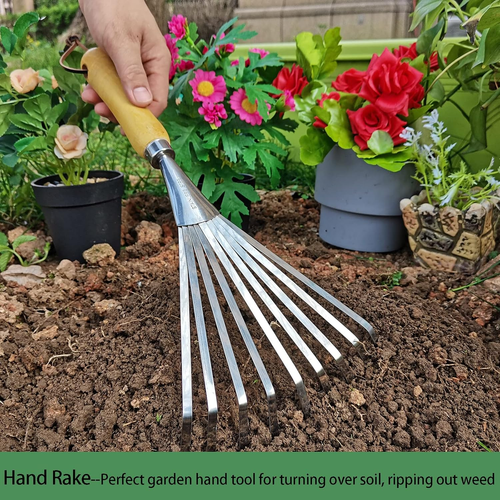Hand Rakes Garden Stainless Steel Hand Rake Soil Tiller With Ergonomic Handle Sm - Picture 3 of 24