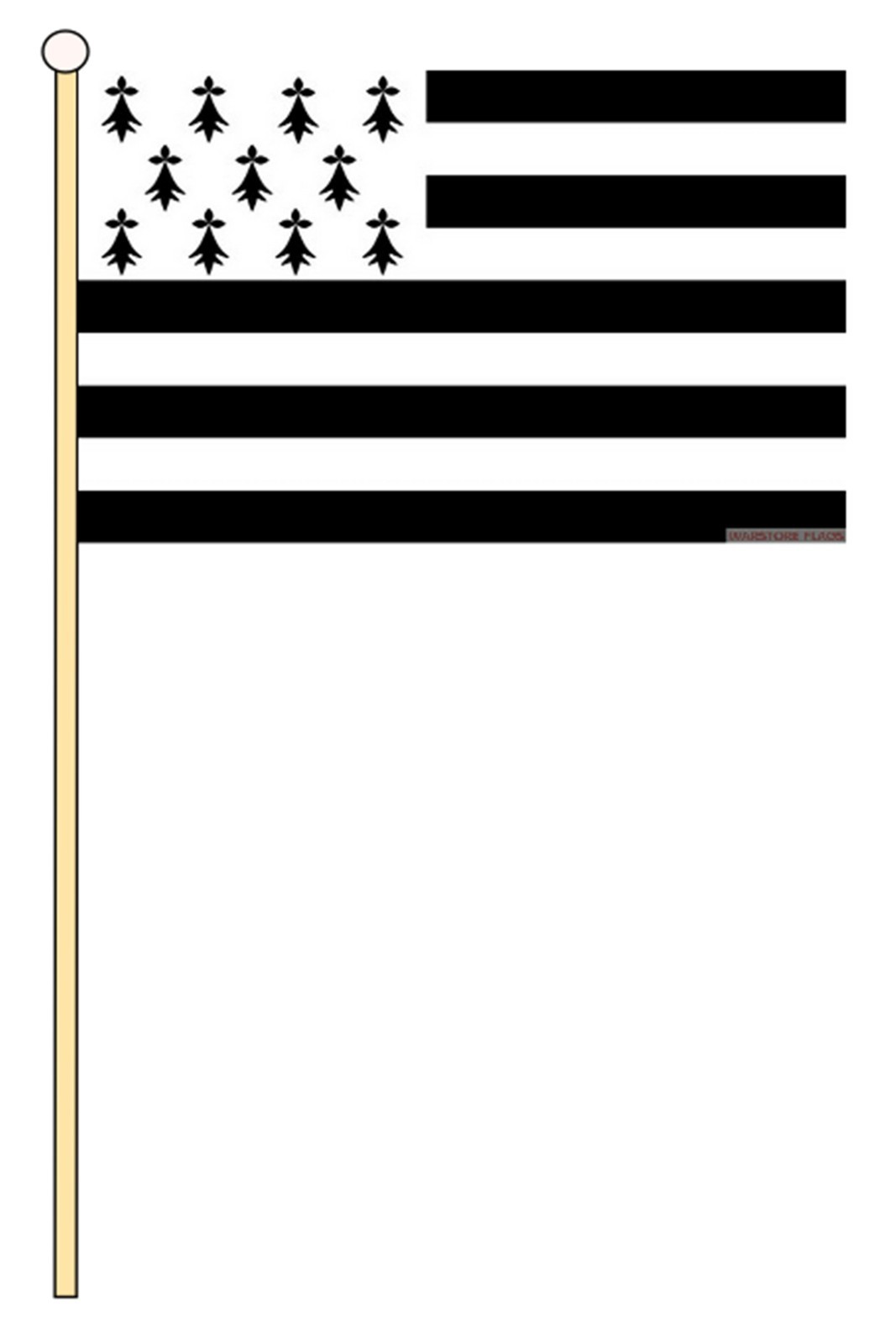 BRITTANY 18" x 12" LARGE HAND WAVING COURTESY FLAG & POLE FRANCE FRENCH