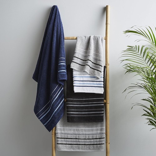 Java Stripe Hand Towel Multi Stripe Hem Detail 100% Cotton 450GSM Navy Blue New - Picture 4 of 4