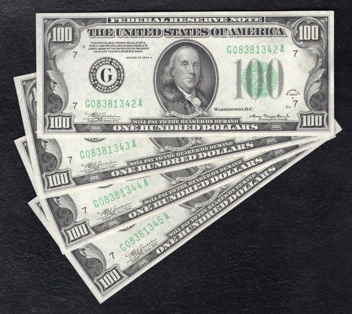 (4) CONSECUTIVE 1934-A $100 FEDERAL RESERVE NOTES CHICAGO, IL GEM UNCIRCULATED - Picture 1 of 2