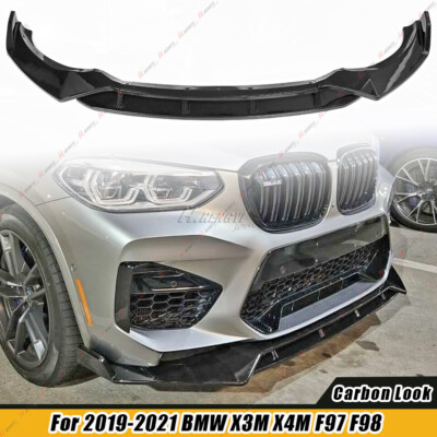 Carbon Look Front Bumper Splitter Lip For 19-21 BMW X3M X4M Competition F97 F98