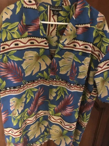 Montage Men's XL Shirt Casual Microfiber Polyester Aloha Vacation Pocket - Picture 2 of 12