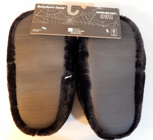 NWT Wmn's Size LG (9-10) Rainbow Daze Black Cat Slippers w/Glow In the Dark Eyes - Picture 2 of 15