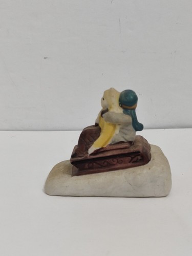 Vtg Christmas Village Figure Boy Girl Child Sledding Thailand 2.25" Accessory - Picture 6 of 8