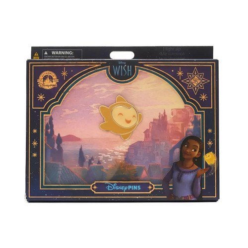 Disney Wish Light Up Star Pin New Box 2023 Disneyland World Asha Valentino - Picture 1 of 20