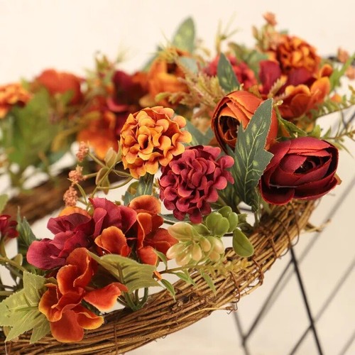 Artificial Fall Wreath Tea Bud Hydrangea Wreaths Farmhouse Front Door Wall Decor - Picture 3 of 7