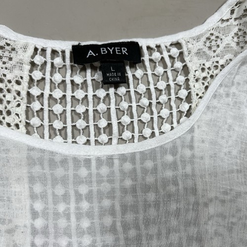 A Byer White Crochet Sheer Gauzy Tank Top Women Large Fairy Grunge Cottage Core - Picture 3 of 8