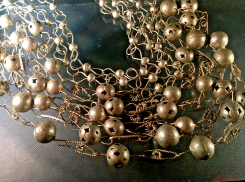 VTG Mexico Wedding Lasso Necklace Handmade Silver Bead Chain X Long 112" BOHO - Picture 4 of 17