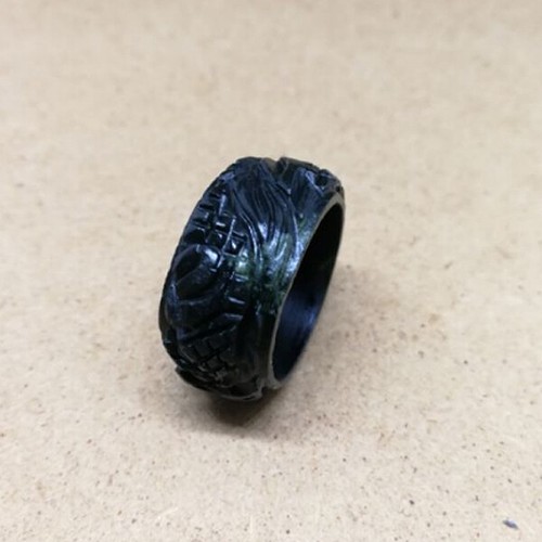 Black Jade Ring Dragon Carved Jedite Stone Jewelry Talisman Thai Amulet - Picture 3 of 3