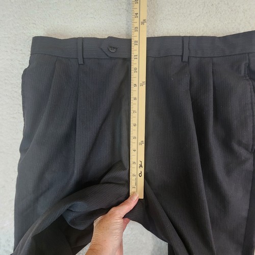 Jos A. Bank Mens Trousers Pants Size 36 Long Black Wool Striped High Rise #1898 - Picture 15 of 16