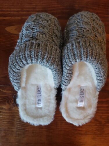 Womens Bedroom Slippers Size 6/7 Gray Sweater Sparkle Mule slip on Fifth & Luxe - Picture 1 of 7