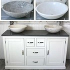 White Painted Bathroom Vanity Unit Cabinet Twin Marble Bowl Basin Tap Plug