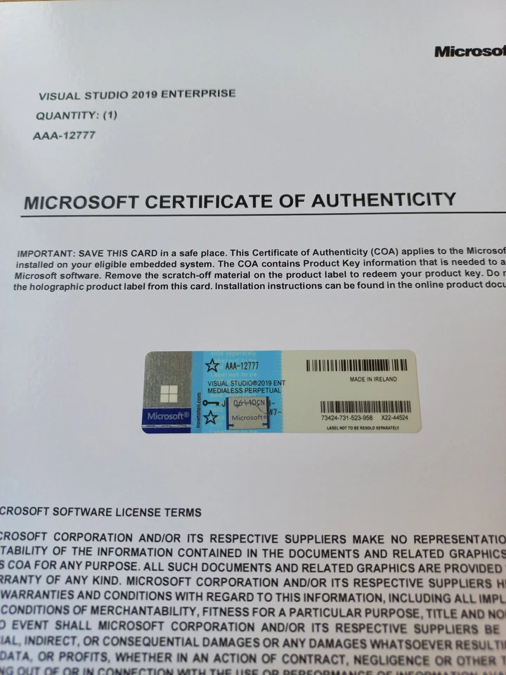 Microsoft Visual Studio 2019 Enterprise CoA AUTHENTIC License AAA-12777 - Image 2 of 4