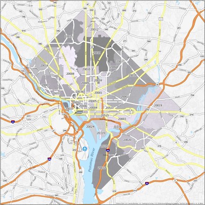 Washington DC Zip Code Map GLOSSY POSTER PICTURE PHOTO PRINT BANNER 12001