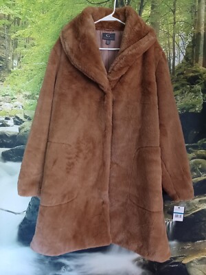  Gallery Womens Faux Fur Midweight Faux Fur Coat XL Cognac GK2311M NWT So Soft!!