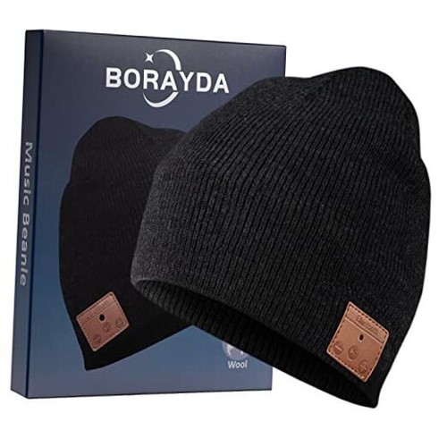 Gorro Bluetooth, BORAYDA Sombrero de Lana HD Estéreo, Micrófono Incorporado, Hombre/Mujer Negro