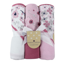 Buttons  Stitches Baby Girl 3 Pack Hooded Towels in Crisp Blossom Print