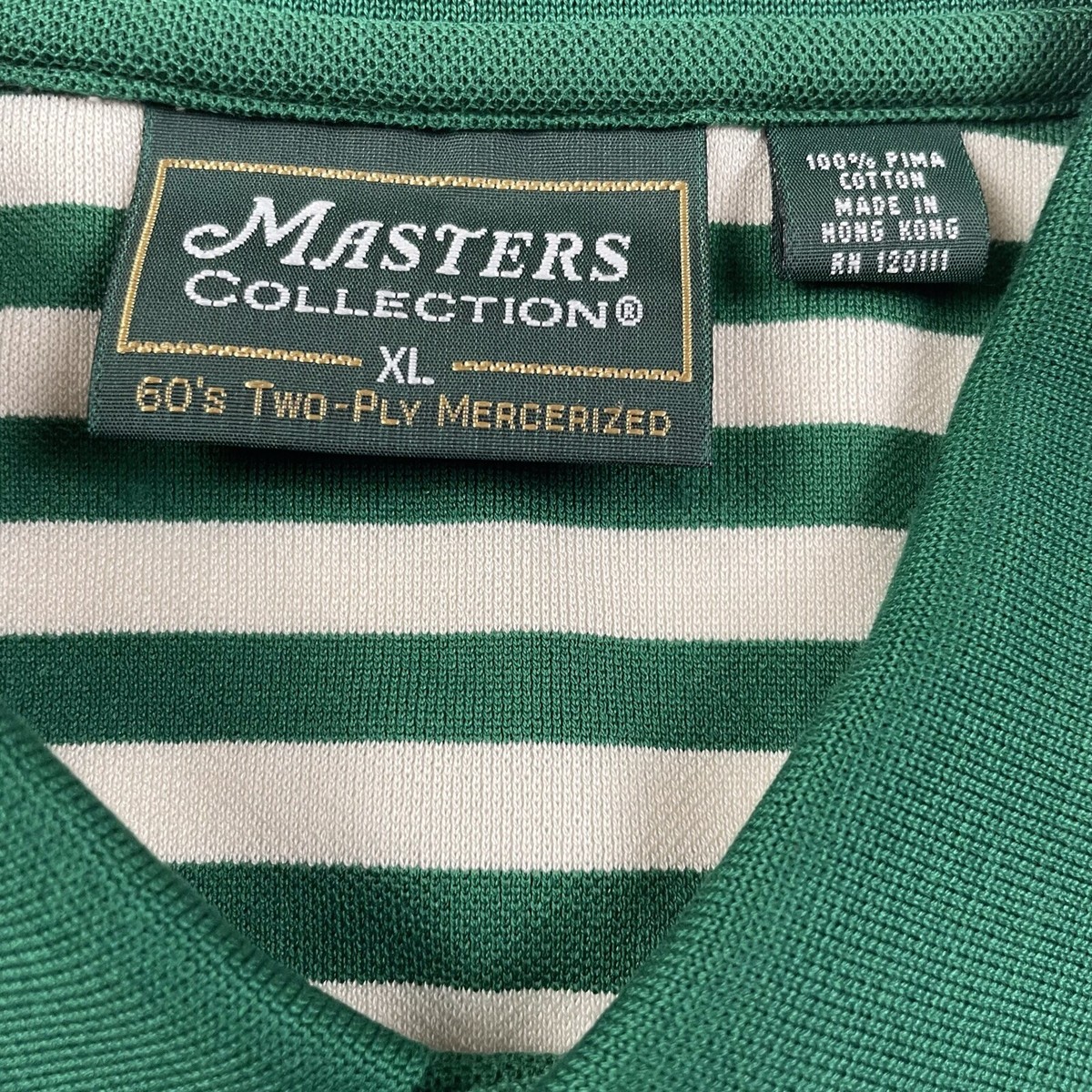 Masters Collection Mens Golf Shirt Sz XL Green White Striped