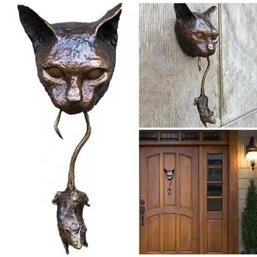 Cat and Mouse Door Knocker or Wall Resin Ornaments Rusty Brown Cast Iron - Picture 12 of 12
