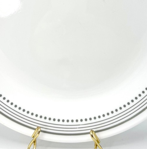 Corelle Vitrelle Mystic Gray 8.5" Lunch Plate Soft Grey Bands & Dots Border - Picture 5 of 5