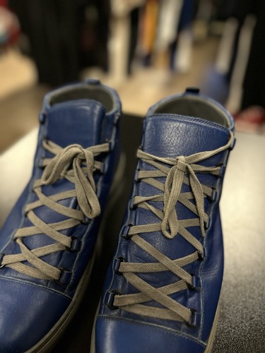 47EU/14US -BALENCIAGA HITOP LEATHER SNEAKERS MENS $635 BlUE GREY - 第 12/19 張圖片
