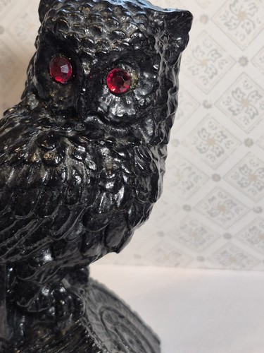 Vintage Black Resin Owl Red Rhinestone Eyes figurine decor Halloween Witchy - Picture 6 of 15