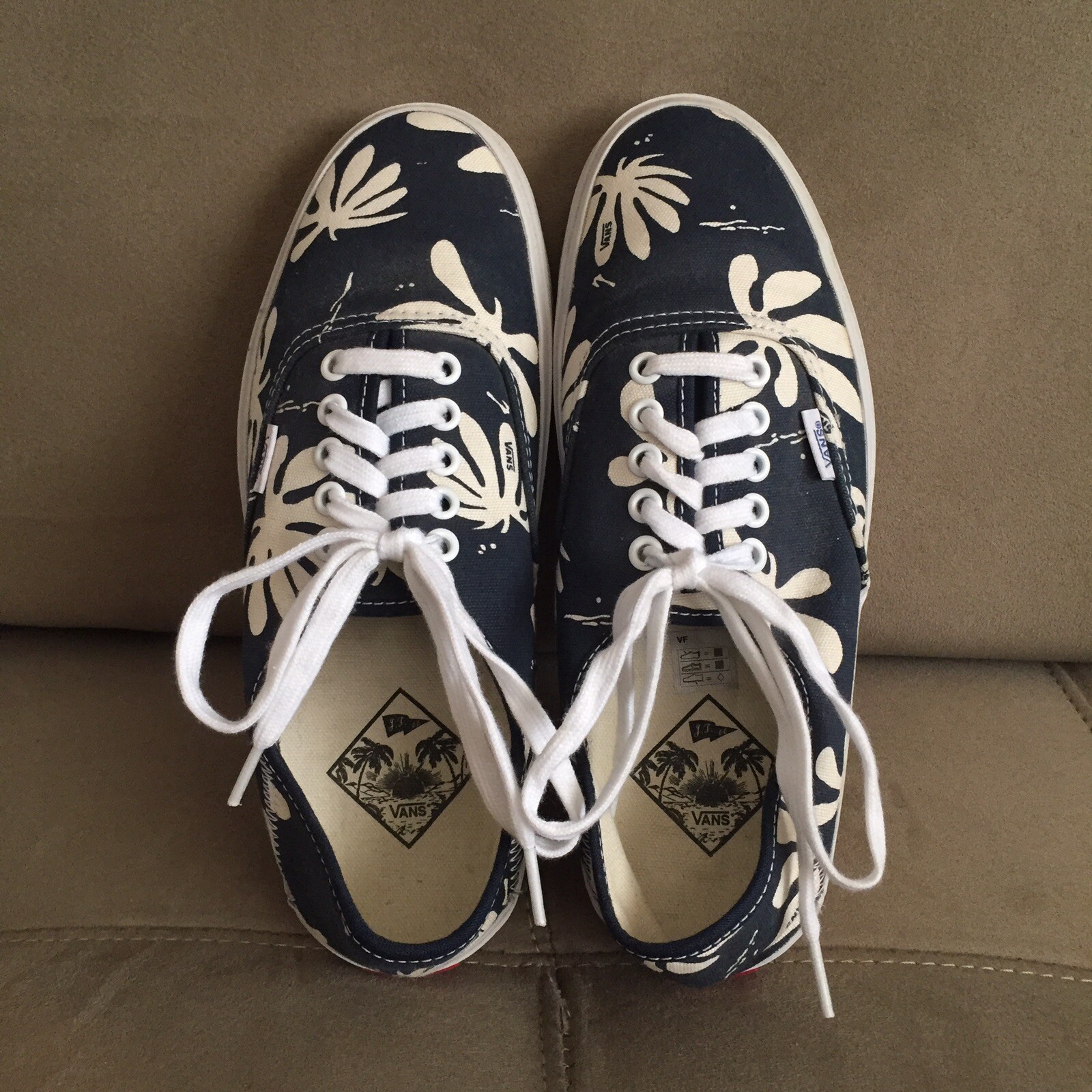 VANS Canvas Palm Leaf Print Shoes Blue Navy White Mens Size 7.5