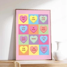 JarThenaAMCS Valentines'Day Wall Art Print Pastel Pink Conversation Heart Art...