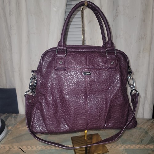Jewell Faux Leather Plum Satchel Handbag Shoulder Handbag - read description  - Picture 1 of 19