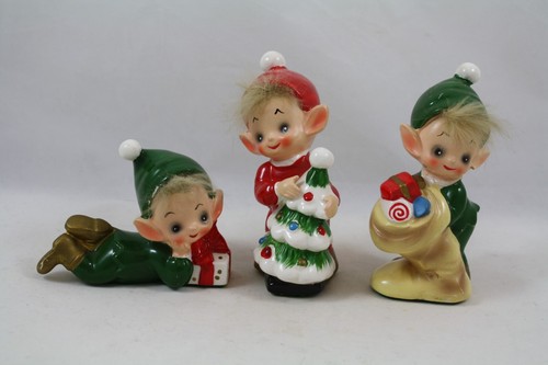 3 Vintage Josef Originals Gnome Elf Pixie Christmas Figurines, Japan - Picture 2 of 13