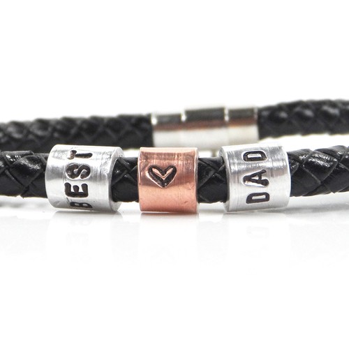 Pulsera de cuero Best Dad con anillos estampados a mano - entrega gratuita - Imagen 4 de 6