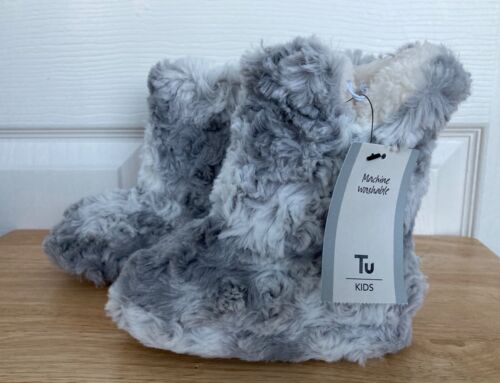 NEW TU Girls Grey Faux Fur Fleece lined Slipper Boots Size 6-7 (Eur 23-24) - 第 1/4 張圖片